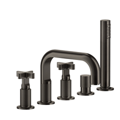 Gessi Inciso 58140#299 Смеситель для ванны на 5 отверстий с изливом, переключателем, ручным душем и шлангом 1,50 м, цвет: Black XL фото