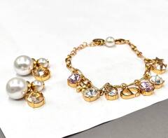 Серьги-пусеты DIOR диорки (жемчуг) двухсторонние из жемчуга с желтым камнем
