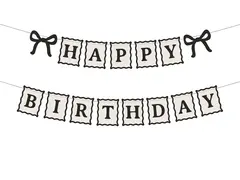 Гирлянда чёрно-белая с бантиками "С Днем Рождения" [Happy Birthday] 1 метр