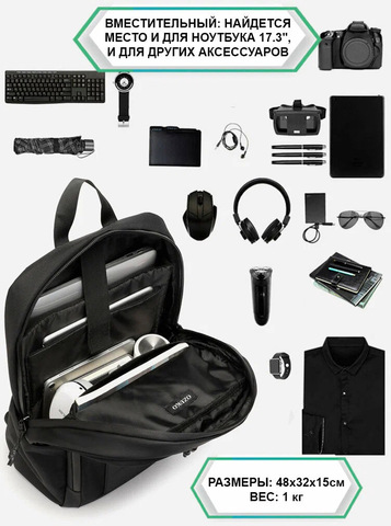 Картинка рюкзак городской Ozuko 9695 Black - 5