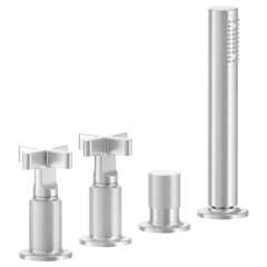 Gessi Inciso 58143#031 Смеситель для ванны на 4 отверстия для наполнения через слив-перелив, переключатель, с ручным душем, цвет: хром фото