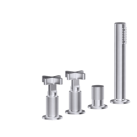 Gessi Inciso 58143#149 Смеситель для ванны на 4 отверстия для наполнения через слив-перелив, переключатель, с ручным душем, цвет: finox