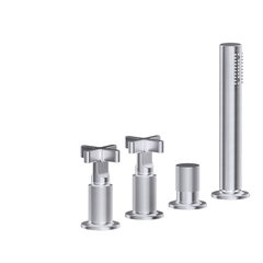 Gessi Inciso 58143#149 Смеситель для ванны на 4 отверстия для наполнения через слив-перелив, переключатель, с ручным душем, цвет: finox фото