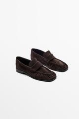Massimo Dutti Лоферы из присборенной замши, коричневый