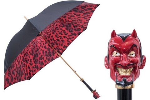 Зонт-трость Pasotti - Red Devil Umbrella with Leopard Print, Италия.