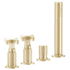 Gessi Inciso 58143#246 Смеситель для ванны на 4 отверстия для наполнения через слив-перелив, переключатель, с ручным душем, цвет: золото