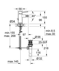 Смеситель для биде GROHE BauClassic с донным клапаном, хром (32864000)