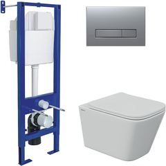 Berges 43347 Комплект : инсталляция АТОМ Line кнопка матовый хром, унитаз FLOE S Rimless 51 см, сиденье тонкое дюропласт, микролифт, быстросъем фото