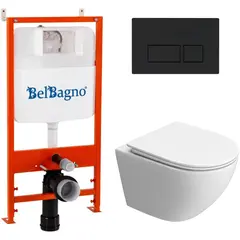 BelBagno BB5177CH-TOR/SC/BB026/BB044NERO Комплект 3 в 1 Унитаз подвесной с сиденьем UNO-TOR BB5177CH-TOR/SC + Система инсталляции 2 в 1 фото