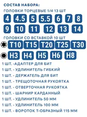 Набор головок торцевых КОБАЛЬТ с трещоткой 1/4