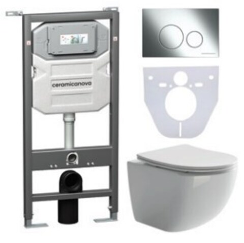 Ceramica Nova CN3009_1001CH_1000 Комплект: Подвесной унитаз + Шумоизоляционная панель для инсталляции + Система инсталляции для унитазов с кнопкой смыва