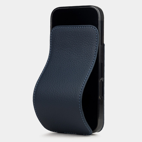 Чехол для iPhone 16 Plus из кожи теленка, синего цвета