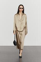 Massimo Dutti Атласная юбка миди, цвет шампанского