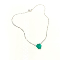 89038- Колье-дорожка Heart из серебра с цирконами и с подвеской сердце -параиба