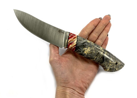 Нож Кайман, Bohler S390, мельхиор, зуб мамонта, кап клена