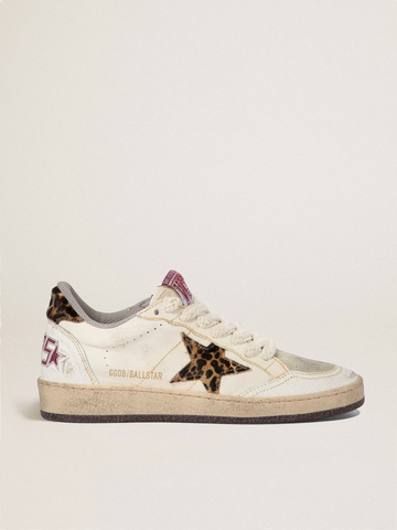Ball Star in white leather with leopard-print pony skin star and heel tab