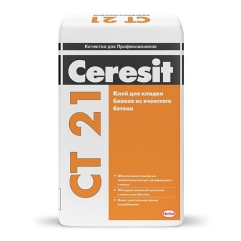 Клей на цементной основе для кладки блоков из пено и газобетона Ceresit CT 21 / Церезит
