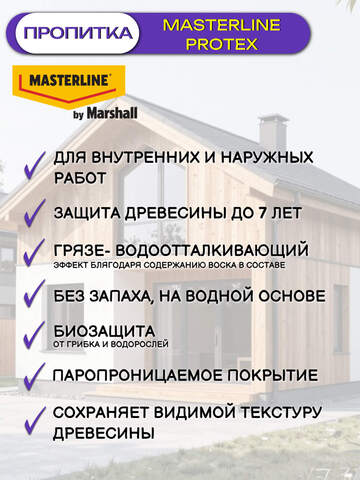 Пропитка защитная для древесины Masterline Protex / Мастерлайн Протекс