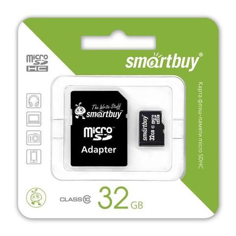 Карта памяти Smartbuy MicroSDHC 32GB Class 10 + адаптер Карта памяти Smartbuy MicroSDHC 32GB Class 10 + адаптер