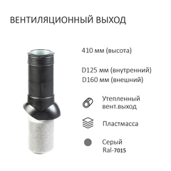 Вентиляционный выход изолированный D125/160 утепленный, высота H=500, серый