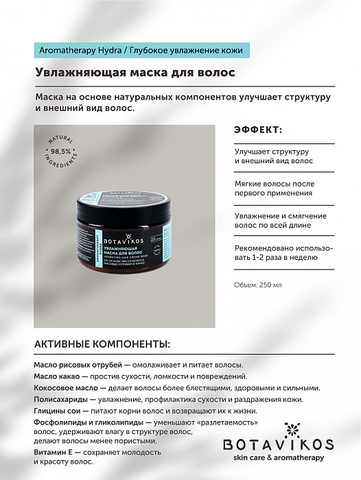 Botavikos Увлажняющая маска для волос Aromatherapy Hydra, 250 мл