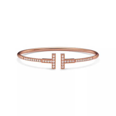Браслет из розового золота с бриллиантами, Tiffany 💠 T Wire Collection Pave