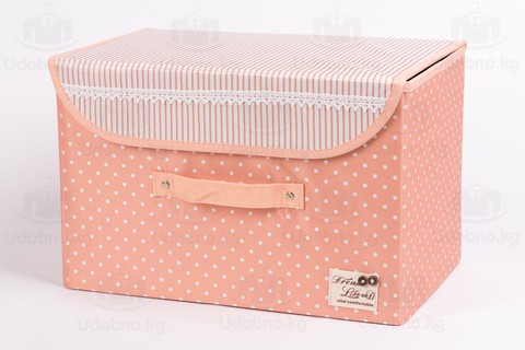 Складной короб для хранения одежды, 38*25*25 см (розовый в горошек)