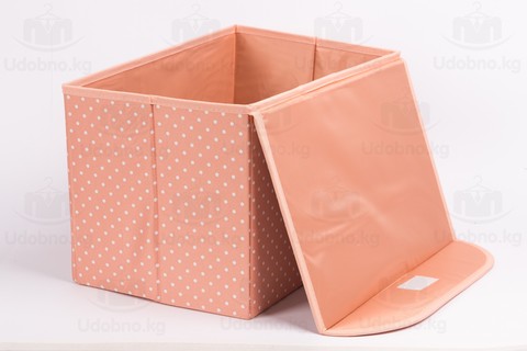 Складной короб для хранения одежды, 38*25*25 см (розовый в горошек)