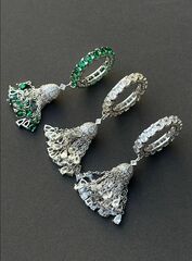 4782- Кольцо-дорожка из серебра с кисточкой из цепочек с каплевидными цирконами