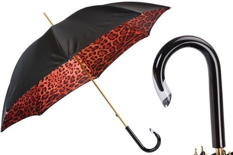Зонт-трость Pasotti - Red Leopard Print Umbrella, Double Cloth, Италия.