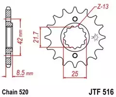 Звезда ведущая KLX250 KLE250 D-Tracker ZZR250 EL250 Eliminator JTF516.13 зуб