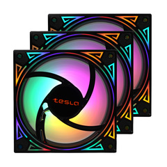 УЦЕНКА_Комплект из 3 вентиляторов ТЕСЛА (TESLA) RGB 120-GD3, 120мм, 3-pin+Molex, черный-белый/RGB, 1200rpm, 38CFM, 21дБ, антивибропрокладки (RMA_TSL-120-GD3) {следы монтажа; нет саморезов в комплекте}