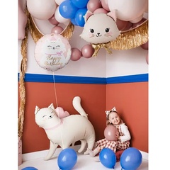 Шар ПД Фигура, Голова, Кошка с золотым бантом, Кремовый, 28