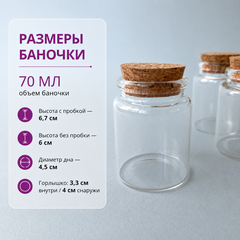 Баночки - бутылочки с пробкой, 60 мл, стеклянные, прозрачные, 6*4,7 *4.7см, набор 3 штуки