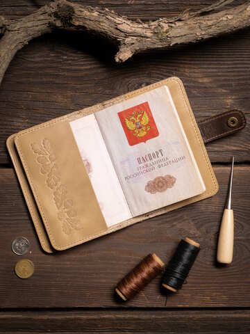 Обложка для документов коричневого цвета, покрытие Софт Тач. (двухцветный)
