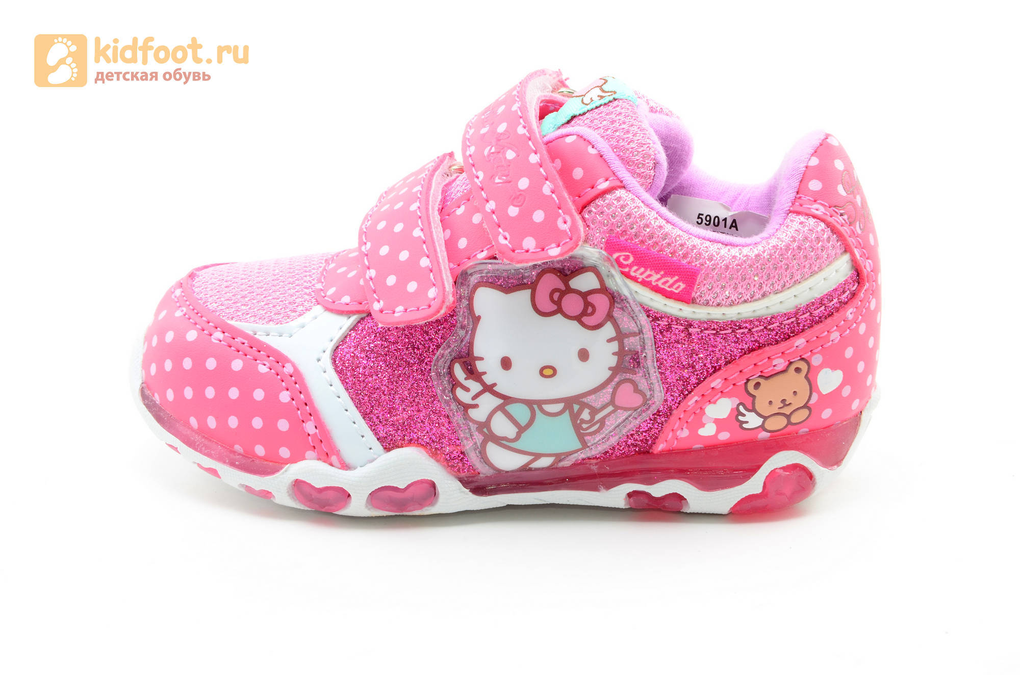 Светящиеся кроссовки для девочек Хелло Китти (Hello Kitty) на липучках, цвет розовый, мигает картинка сбоку