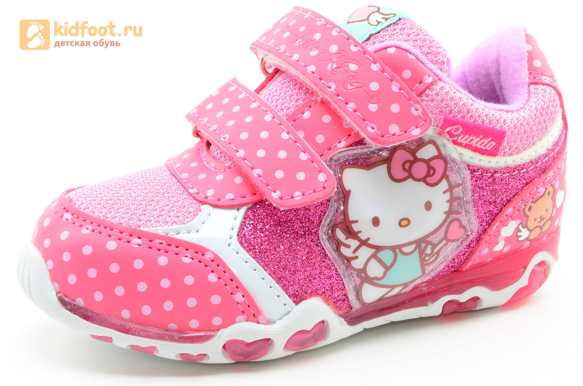 Светящиеся кроссовки для девочек Хелло Китти (Hello Kitty) на липучках, цвет розовый, мигает картинка сбоку