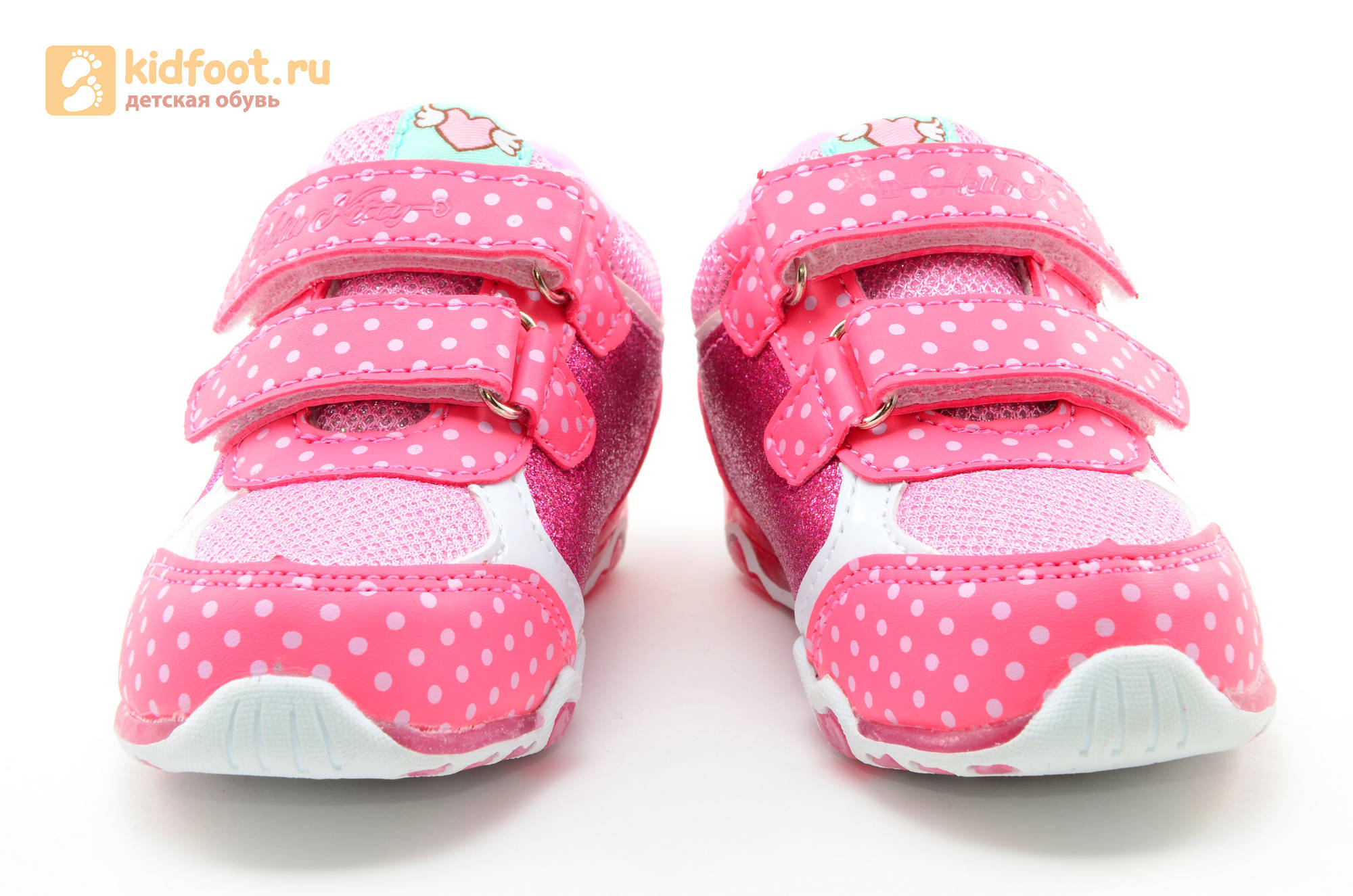 Светящиеся кроссовки для девочек Хелло Китти (Hello Kitty) на липучках, цвет розовый, мигает картинка сбоку