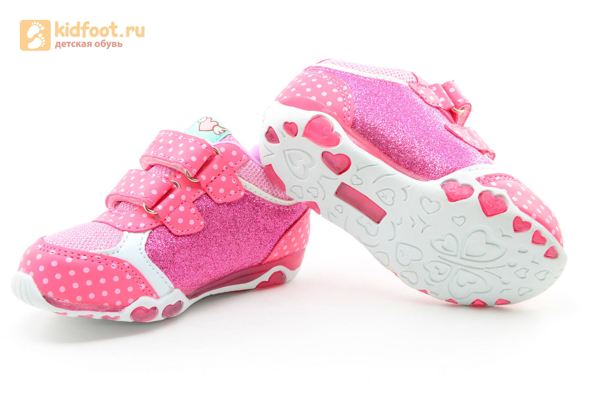Светящиеся кроссовки для девочек Хелло Китти (Hello Kitty) на липучках, цвет розовый, мигает картинка сбоку