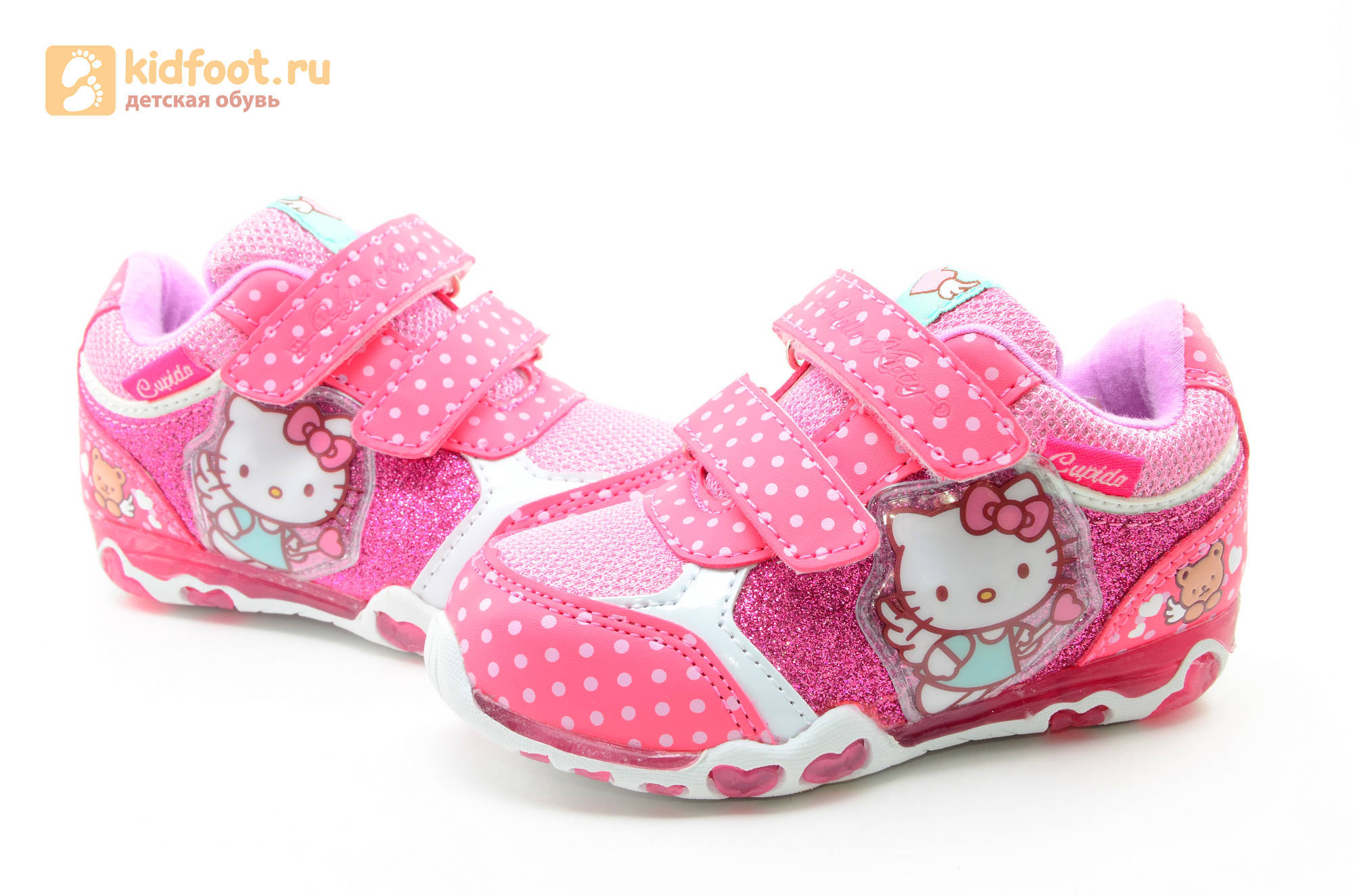 Светящиеся кроссовки для девочек Хелло Китти (Hello Kitty) на липучках, цвет розовый, мигает картинка сбоку
