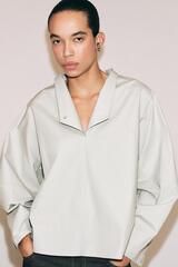 ZARA РУБАШКА С V-ОБРАЗНЫМ ВЫРЕЗОМ ZW COLLECTION, КАМЕННО-СЕРЫЙ