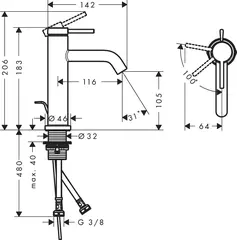 Смеситель для раковины 110, с донным клапаном, хром Hansgrohe Tecturis S 73314000