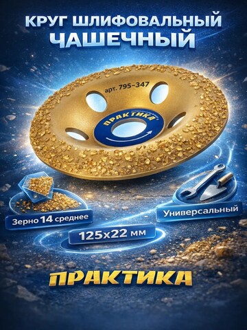 Чашка твёрдосплавная ПРАКТИКА 125 х 22 мм наклонная, зерно # 14 среднее (795-347)