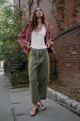 ZARA УКОРОЧЕННЫЕ КОМБИНИРОВАННЫЕ БРЮКИ, СВЕТЛО-БЕЖЕВЫЙ