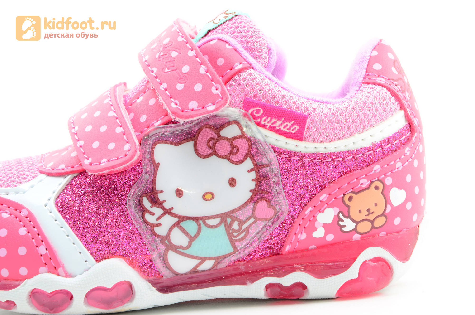 Светящиеся кроссовки для девочек Хелло Китти (Hello Kitty) на липучках, цвет розовый, мигает картинка сбоку