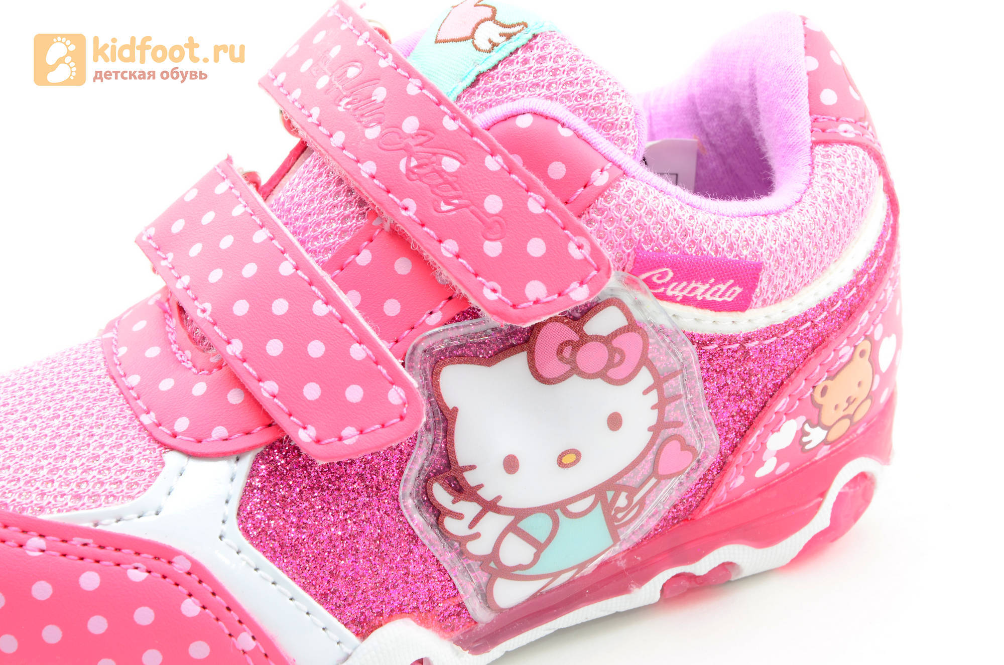 Светящиеся кроссовки для девочек Хелло Китти (Hello Kitty) на липучках, цвет розовый, мигает картинка сбоку