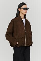 Massimo Dutti Замшевый бомбер оверсайз, коричневый