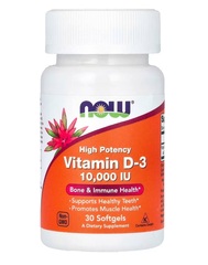 Now Foods витамин D3, высокоактивный, 10 000 МЕ, 30 мягких таблеток