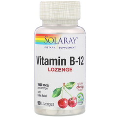 Solaray, Vitamin B-12, Natural Cherry Flavor, 1,000 mcg, 90 Lozenges