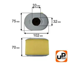 Фильтр воздушный UNITED PARTS для 168/170F, GX160/200 (овальный) (90-0645)